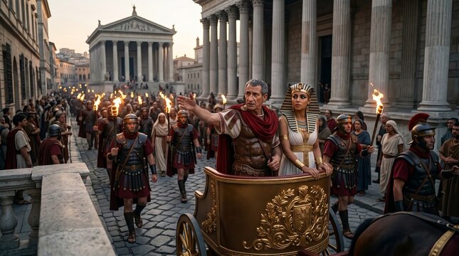 Roman Emperor and Egyptian Queen in a Triumphal Procession with Torches