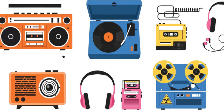 Vintage audio equipment set illustration Vector