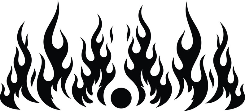 Black flames with a round object in the middle