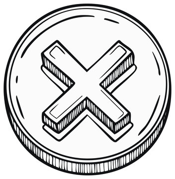 Hand drawn X mark inside round button symbol sketch art. Negative or delete choice icon graphic illustration.