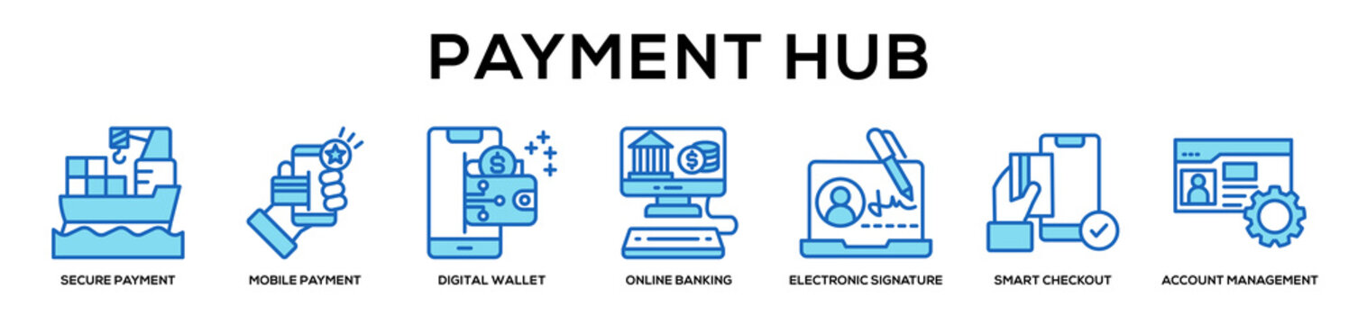 blue - Payment Hub web banner icon vector illustration concept