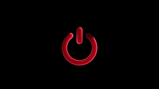 Neon glowing power button icon animation. Neon light power button turning on and off video animation. Power Switch symbol. Power switch and button icon on black background.4k animation video neon.