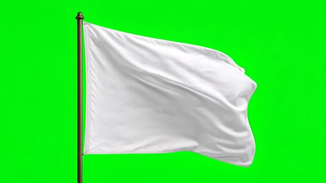 White Surrender Flag Waving Gently Toward Right with Realistic Cloth Movement Green Screen Chroma Key Asset