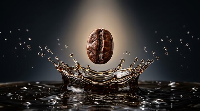 Biji Kopi Jatuh ke Dalam Air Coklat Menciptakan Percikan yang Dramatis dengan Detail Berkualitas Tinggi