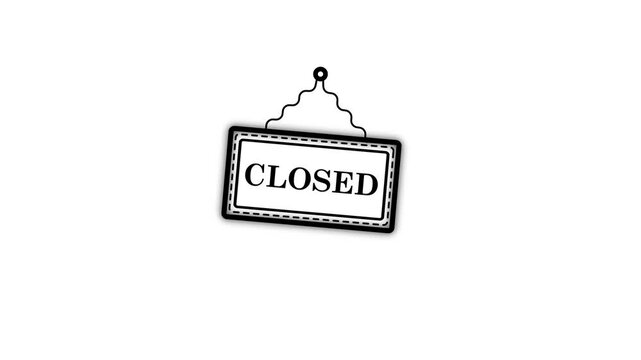 Closed Sign On Door Isolated on white background.4k animation video