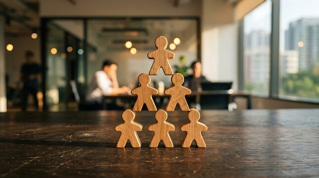 Piramide Angka Kayu Bentuk Orang Representasi Struktur Organisasi dan Tim dalam Lingkungan Kantor Modern