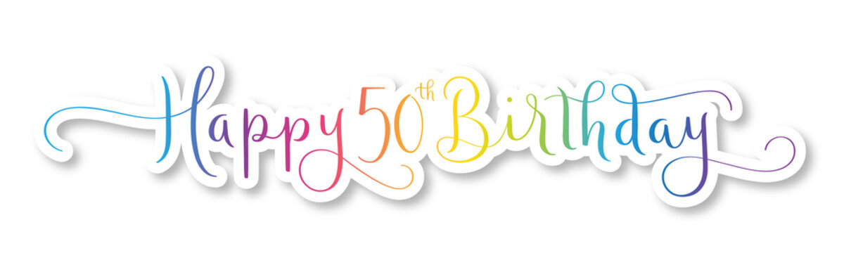 HAPPY 50th BIRTHDAY colorful brush lettering banner sticker with drop shadow