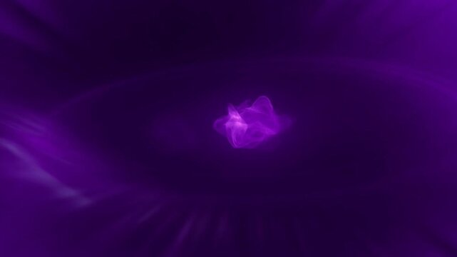Purple nebulous forms merge within a rotating ring of light, representing fusion, energy, transformation, quantum physics, celestial movement, and abstract power