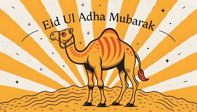 Eid ul adha mubarak greeting with camel illustration islamic holiday bakra eid