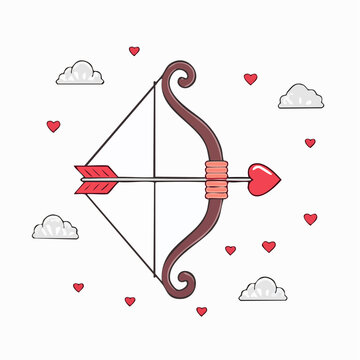 Cupid's Bow and Arrow with Hearts and Clouds