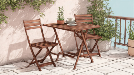 Fototapeta premium Aesthetic Outdoor Terrace Table Mockup Folding Furniture Display