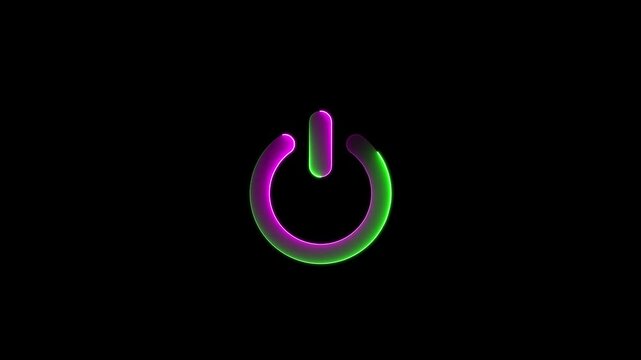 Neon glowing power button icon animation. Neon light power button turning on and off video animation. Power Switch symbol. Power switch and button icon on black background.4k animation video neon.