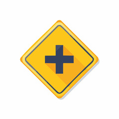 Obraz premium Yellow Warning Sign with a Blue Plus Symbol