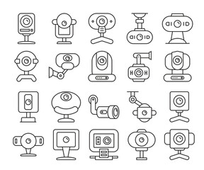 Fototapeta premium web camera. CCTV and video camera line icons set