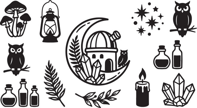 Mystical symbols and objects for magic rituals