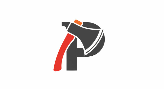 A graphic mark of an axe superimposed on a stylized letter P