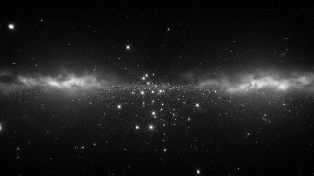 Monochrome cosmic journey through a star field toward a bright galactic core representing space exploration, infinity, vastness, celestial beauty, and mystery