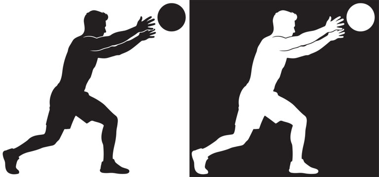 Medicine Ball Chest Pass Silhouette Illustration &ndash; High-Quality Scalable EPS Graphic for Wall Ball Workouts, Crossfit Training, and Fitness Motivation