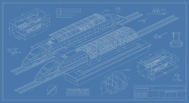 Detailed Blueprint of an Industrial Machine or Structure.