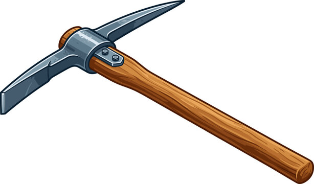 Heavy duty pickaxe with wooden handle for mining and excavation