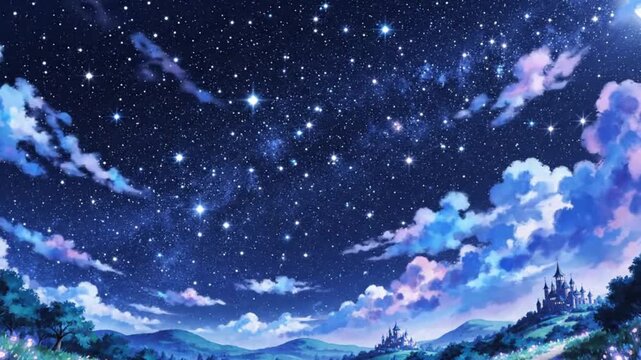 Beautiful blue night sky with moving clouds. Ideal for filmmakers and content creators needing dramatic nature backgrounds, cinematic transitions, or moody ambient video loops.