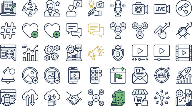 social media and tool icon set-45