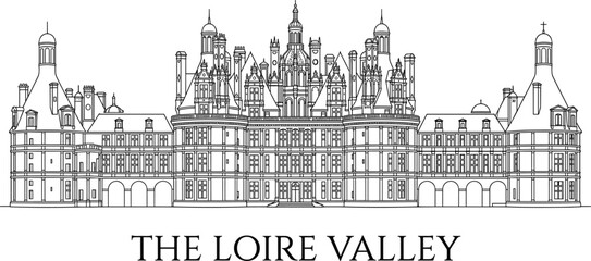Obraz premium Loire Valley Castle Landmark Vector Illustration with Historic French Architecture and Elegant Travel Destination Skyline Design