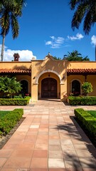Fototapeta premium Luxury Spanish Style Home Exterior Architecture.