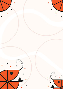 Minimalist A4 border for seafood recipes. Elegant Document marine frame with shrimp