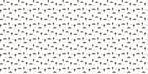 Cute nature seamless pattern with minimalist trees and clouds. Scandinavian style repeating pattern © rymarenko