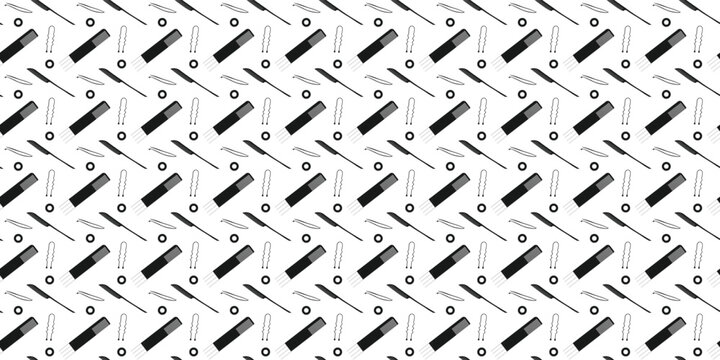 Professional hair stylist tools seamless pattern for salon gift wrapping. combs and hairpins pattern