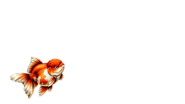 Dramatic Ranchu Goldfish Illustration on Minimal White Background &ndash; Japanese 4K Wallpaper