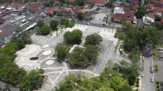 Aerial Drone View of Alun-Alun Sumedang Town Square and Urban Landscape in West Java Indonesia