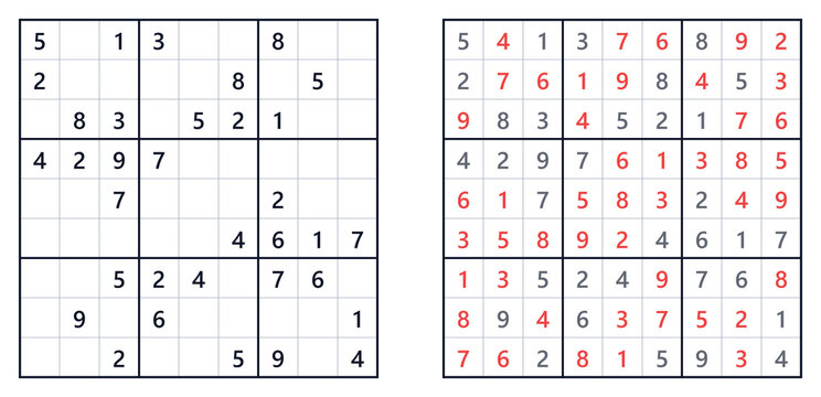 Sudoku Puzzle 9x9 Grid Black White Vector Partially Filled Logic Game Worksheet