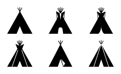 Native American Teepee Icons, Tribal Dwelling Symbols, Indigenous Shelter Vector Graphics Set © MdRiad