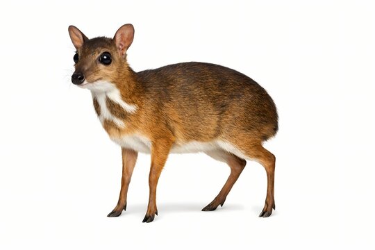 High quality studio photo of a small mouse deer isolated on a white background This image is perfect for exotic wildlife blogs forest animal education and nature magazines
