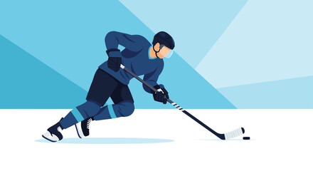 Fototapeta premium Professional hockey player in full protective gear skates across the ice while handling a puck with his sports stick.