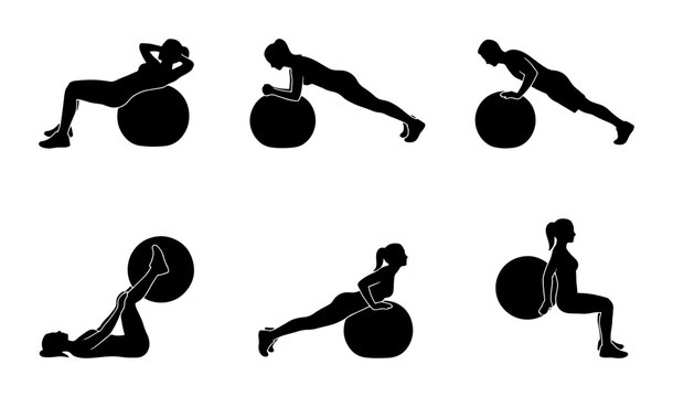 Fitness Ball Exercises Silhouette Collection