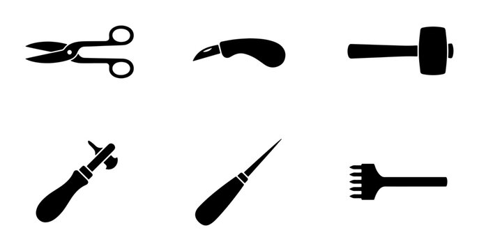 Leatherworking Tools Set Icons