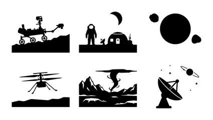 Space Exploration Icons: Rover, Astronaut, Planet, Satellite © Shahadat