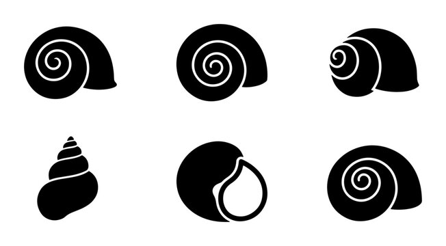 Various Black Snail Shell Silhouettes Collection