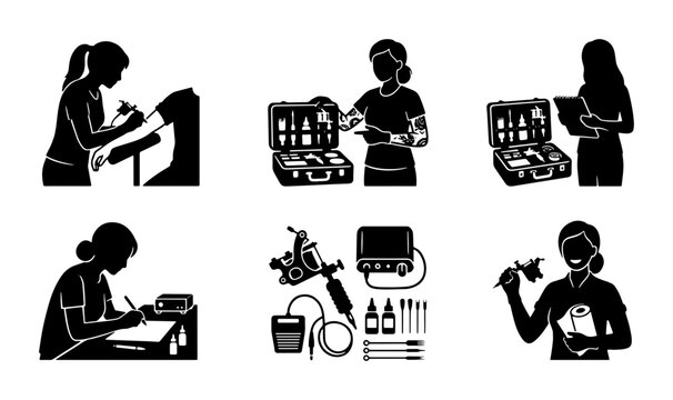 Tattoo Artist Working with Equipment and Supplies