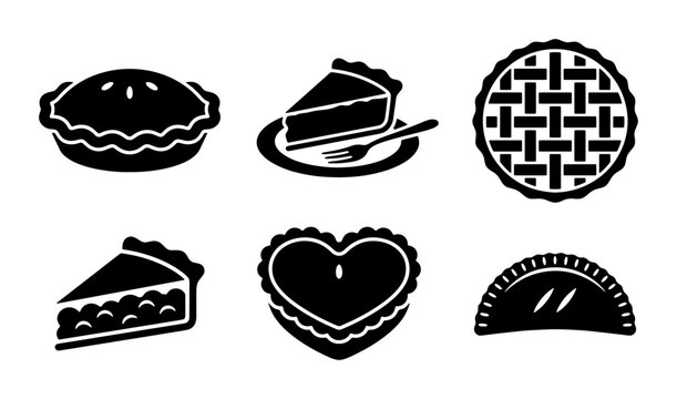 Sweet Pie Icons, Dessert Slices, Baked Pastry Vector Set, Food Graphics