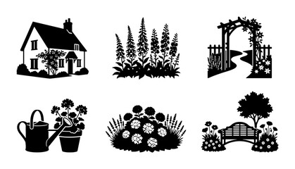 Naklejka premium Garden Elements Silhouette Collection