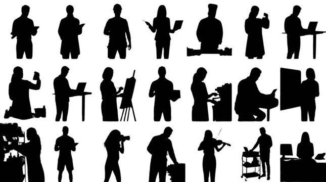 Flat icons of diverse people in different poses isolated on transparent background, Vector