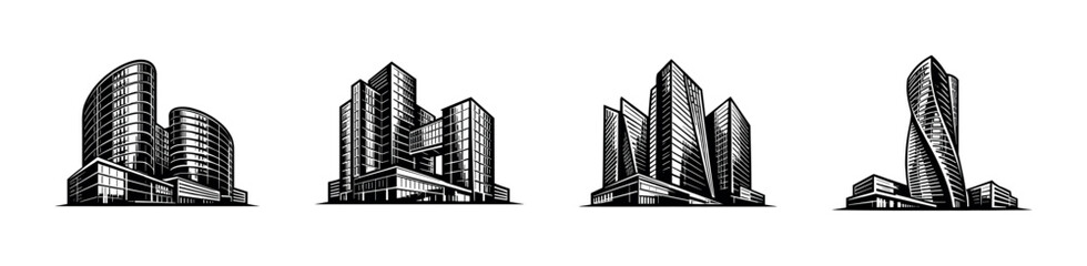 Fototapeta premium Collection of modern architectural building designs in black and white style
