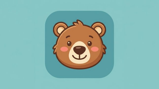 Cute cartoon bear face icon, friendly expression, round head, simple illustration