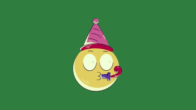 A green background with smiley face wearing party hat and on cartoon character yellow green screen  gesture creative backgrounds style composition depth