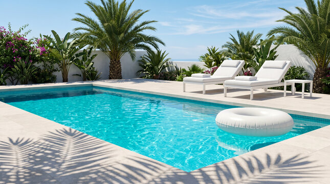 Minimal luxury pool with white inflatable float