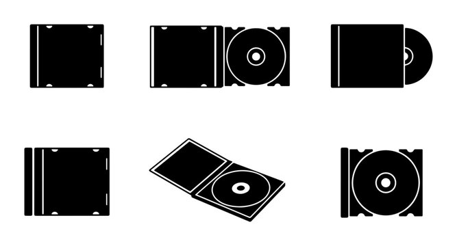 CD Jewel Case Icons, Music Disc Packaging Vector Set, Audio Media Storage Graphics